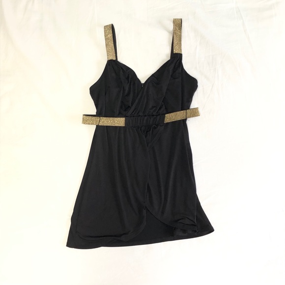 Black and Gold Empire Waist Top Low Cut - Picture 1 of 9